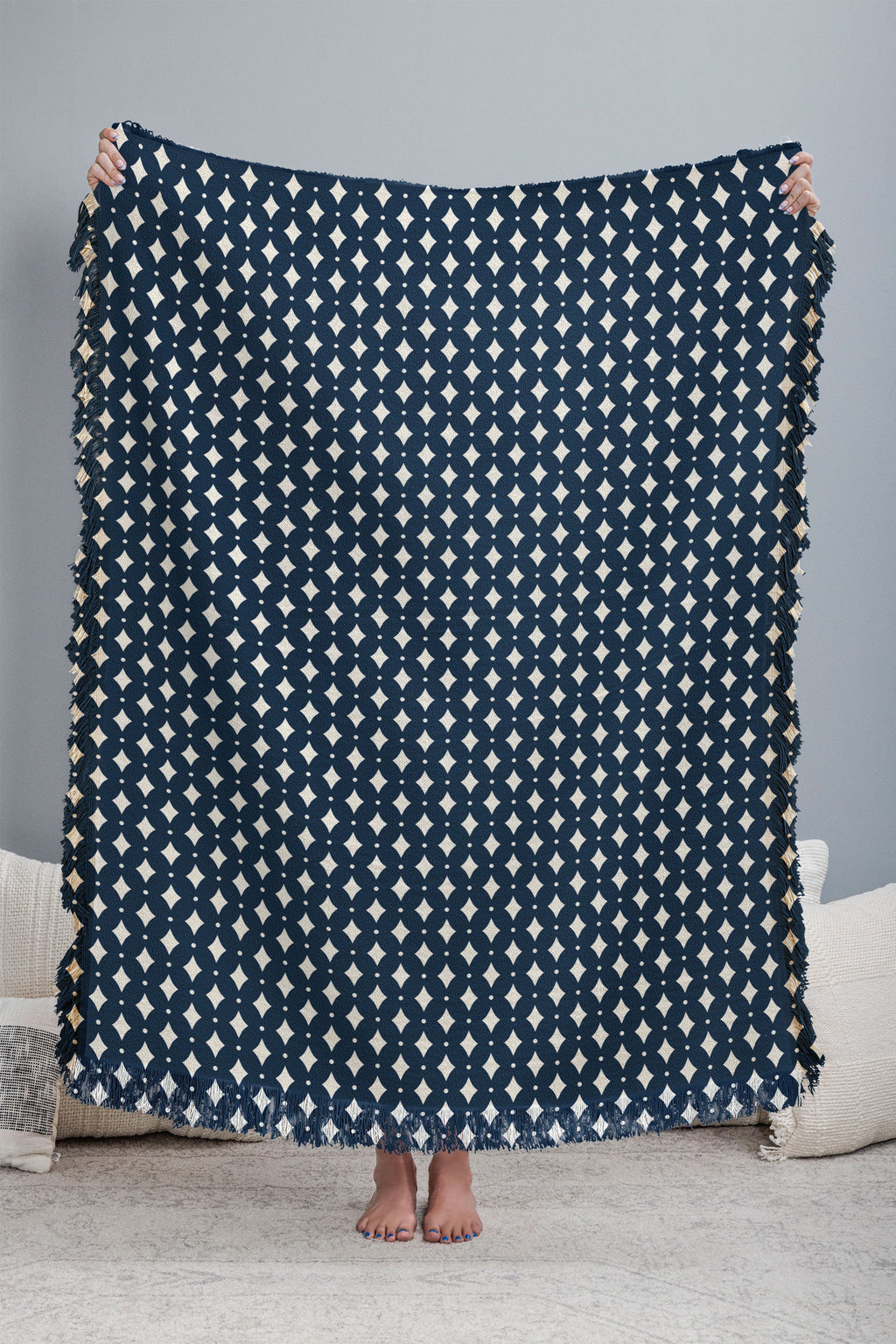 Colour Poems Vintage Jewels Navy Blue Throw Blanket