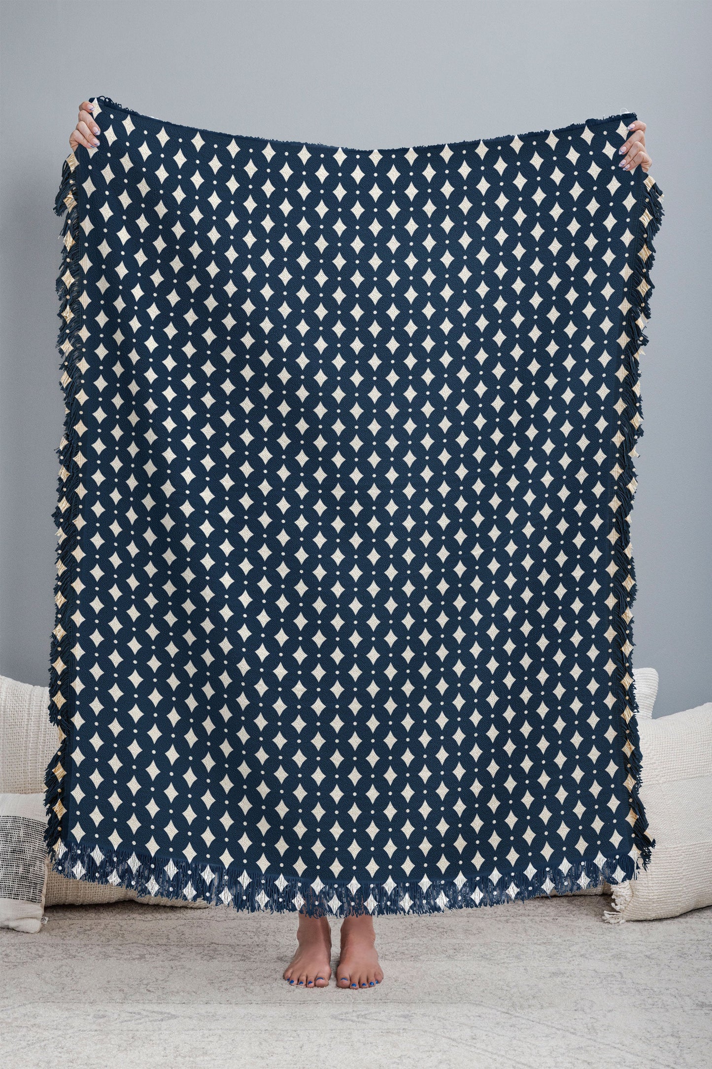 Colour Poems Vintage Jewels Navy Blue Throw Blanket