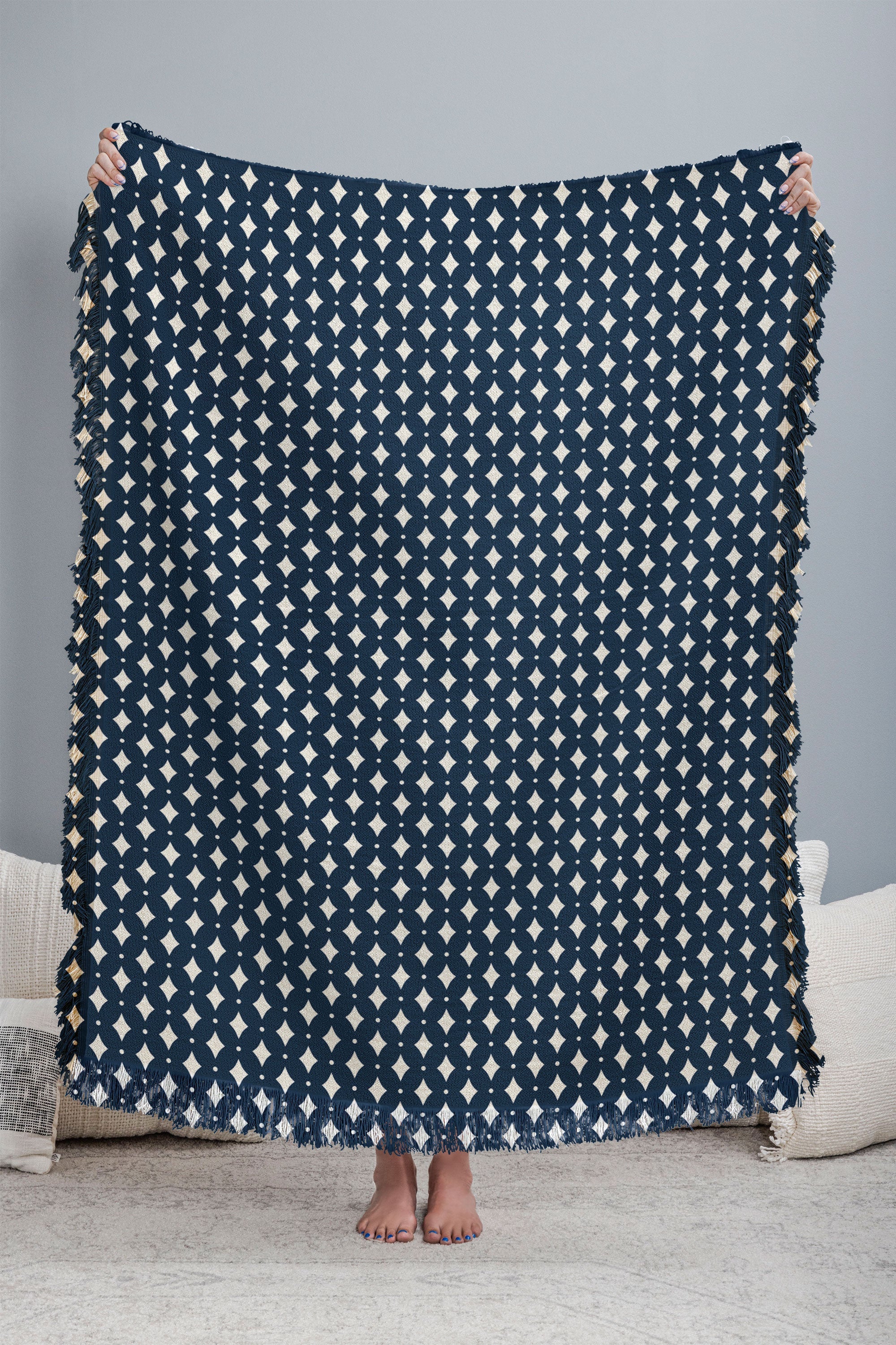 Colour Poems Vintage Jewels Navy Blue Throw Blanket