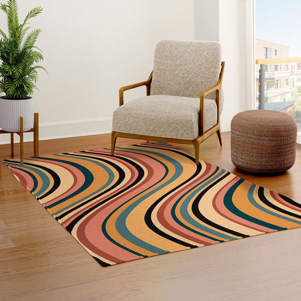 Colour Poems Wavy Retro Stripes I Area Rug
