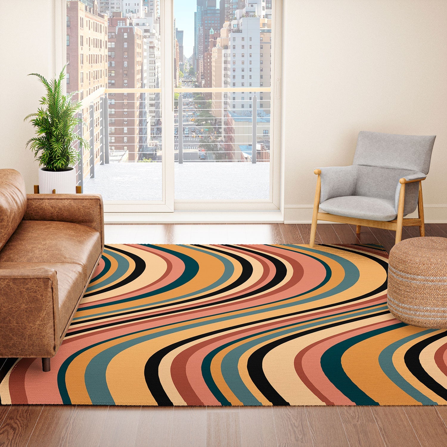Colour Poems Wavy Retro Stripes I Area Rug