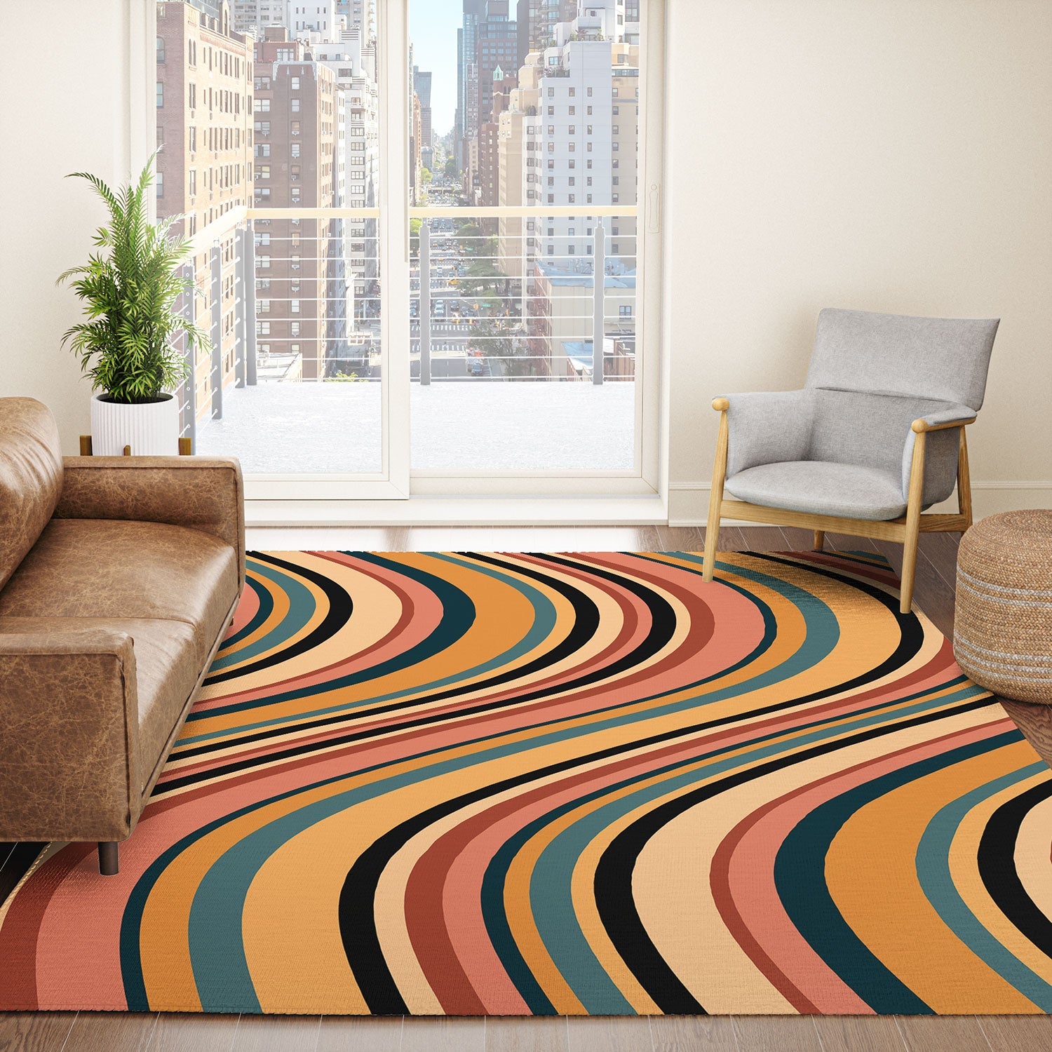 Colour Poems Wavy Retro Stripes I Area Rug