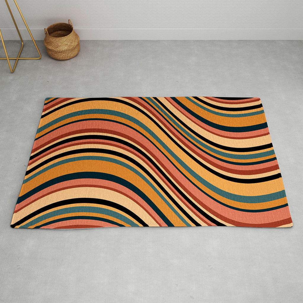 Colour Poems Wavy Retro Stripes I Area Rug