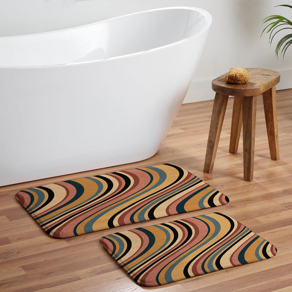 Colour Poems Wavy Retro Stripes I Memory Foam Bath Mat