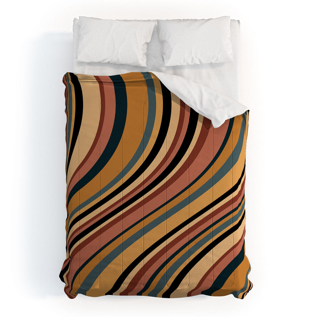 Colour Poems Wavy Retro Stripes I Comforter