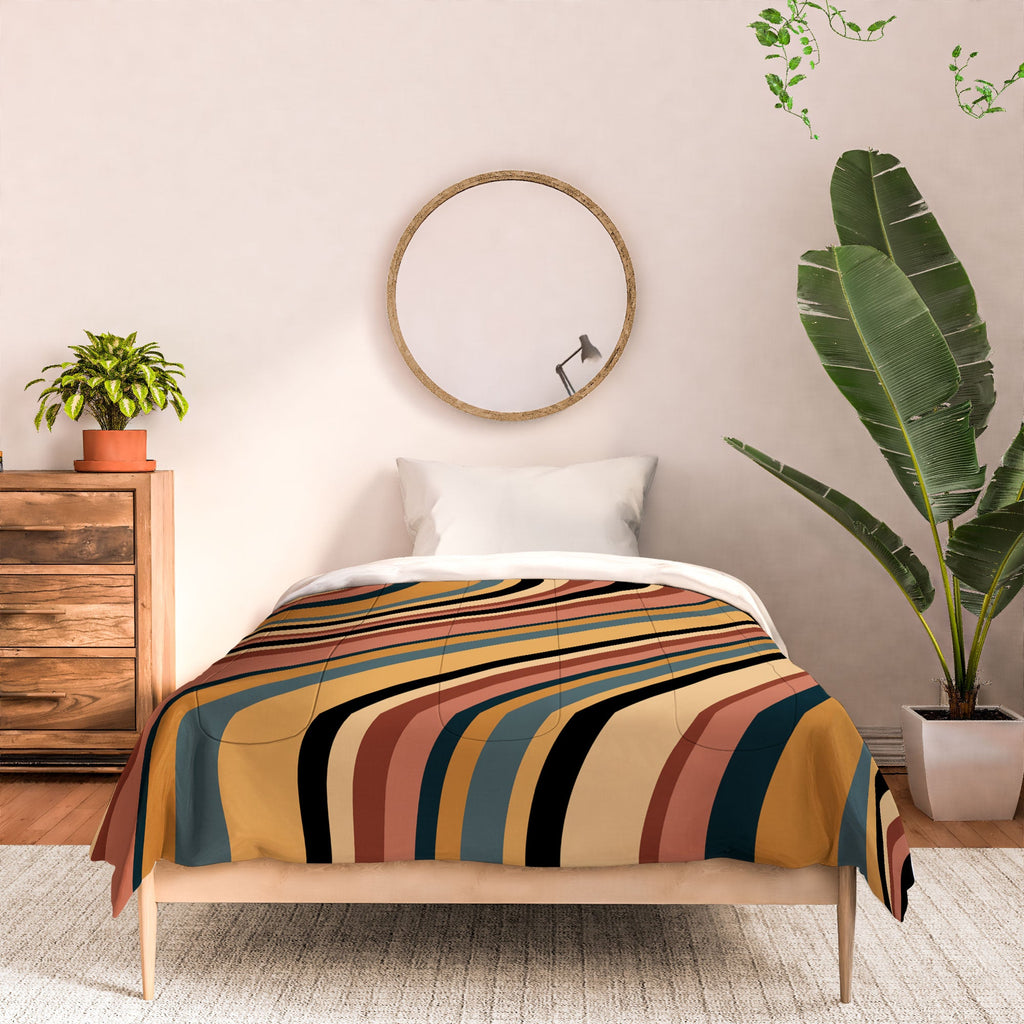 Colour Poems Wavy Retro Stripes I Comforter