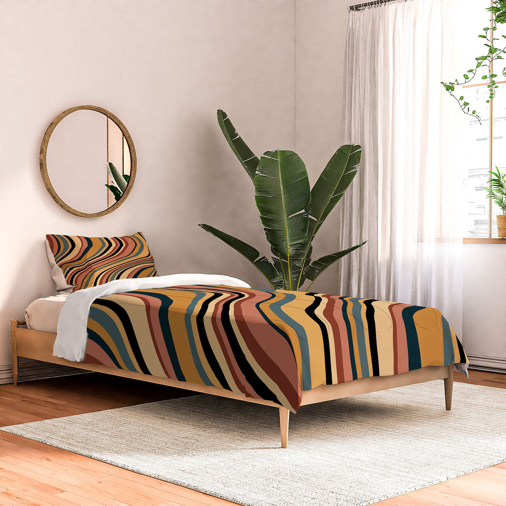 Colour Poems Wavy Retro Stripes I Comforter