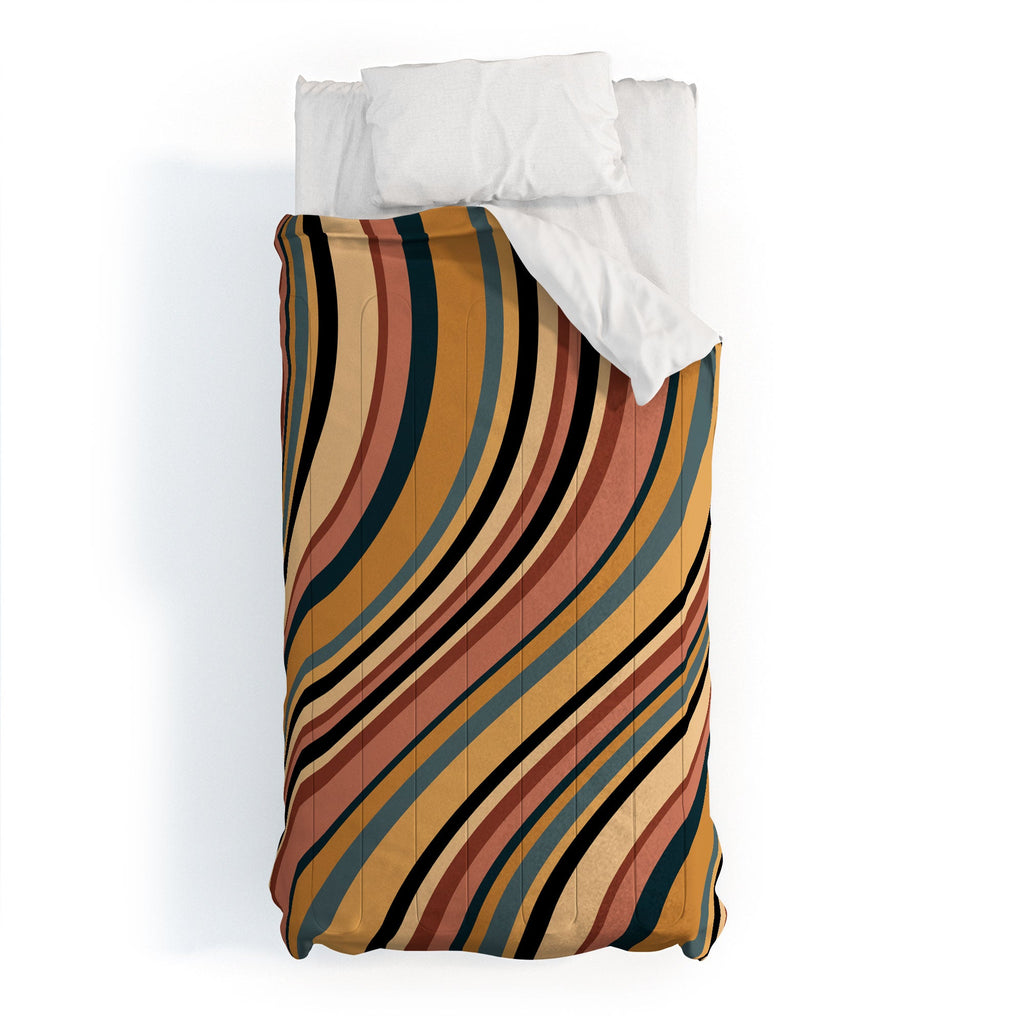 Colour Poems Wavy Retro Stripes I Comforter
