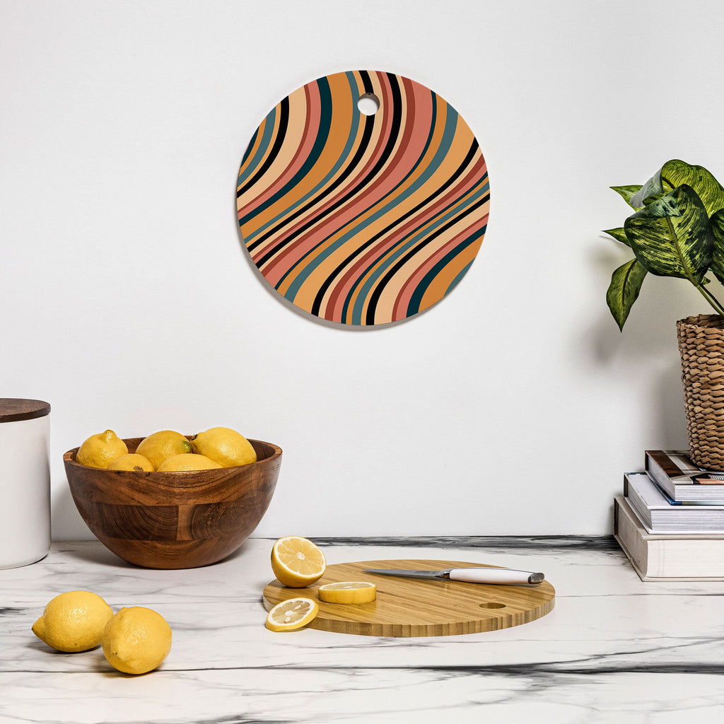 Colour Poems Wavy Retro Stripes I Cutting Board Round