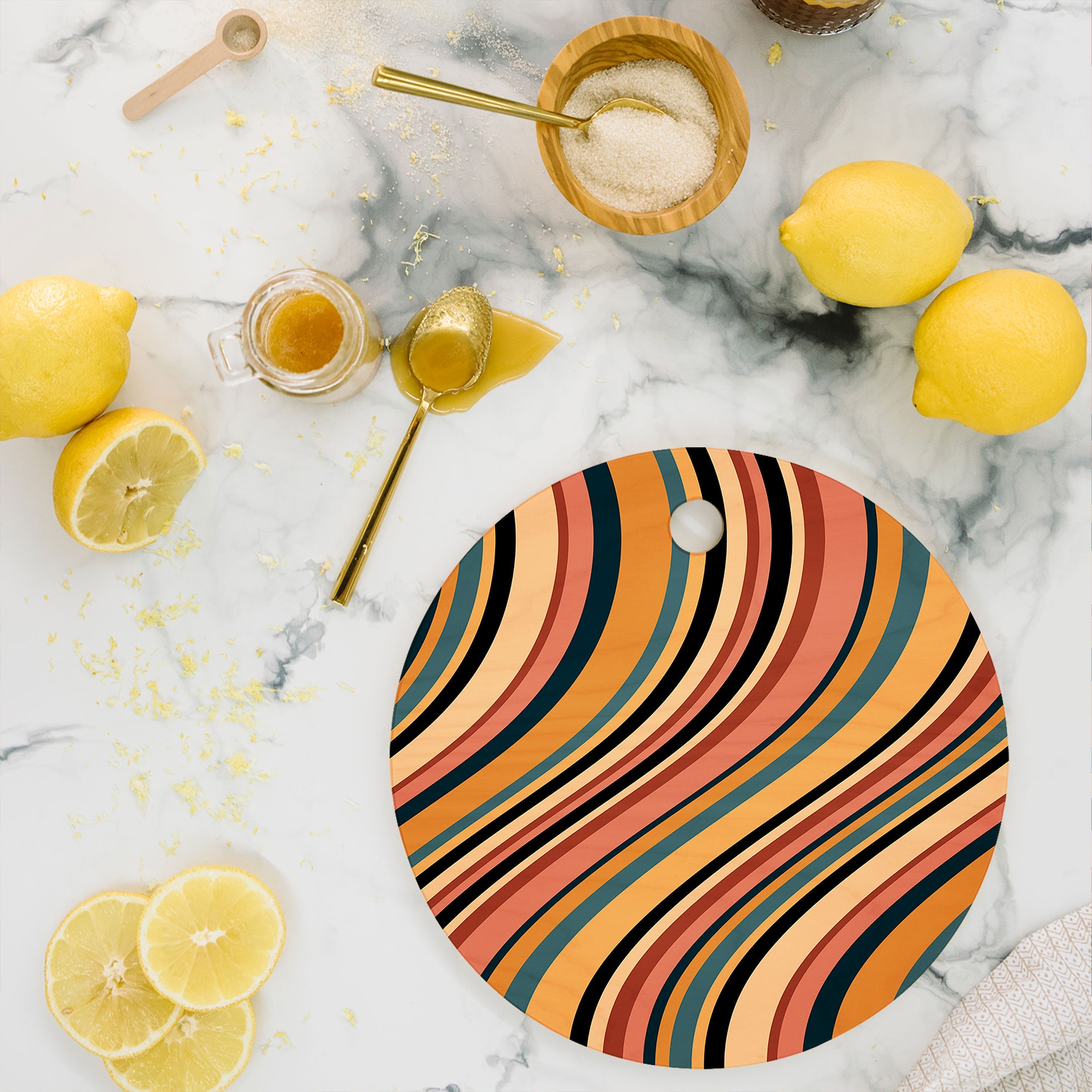 Colour Poems Wavy Retro Stripes I Cutting Board Round