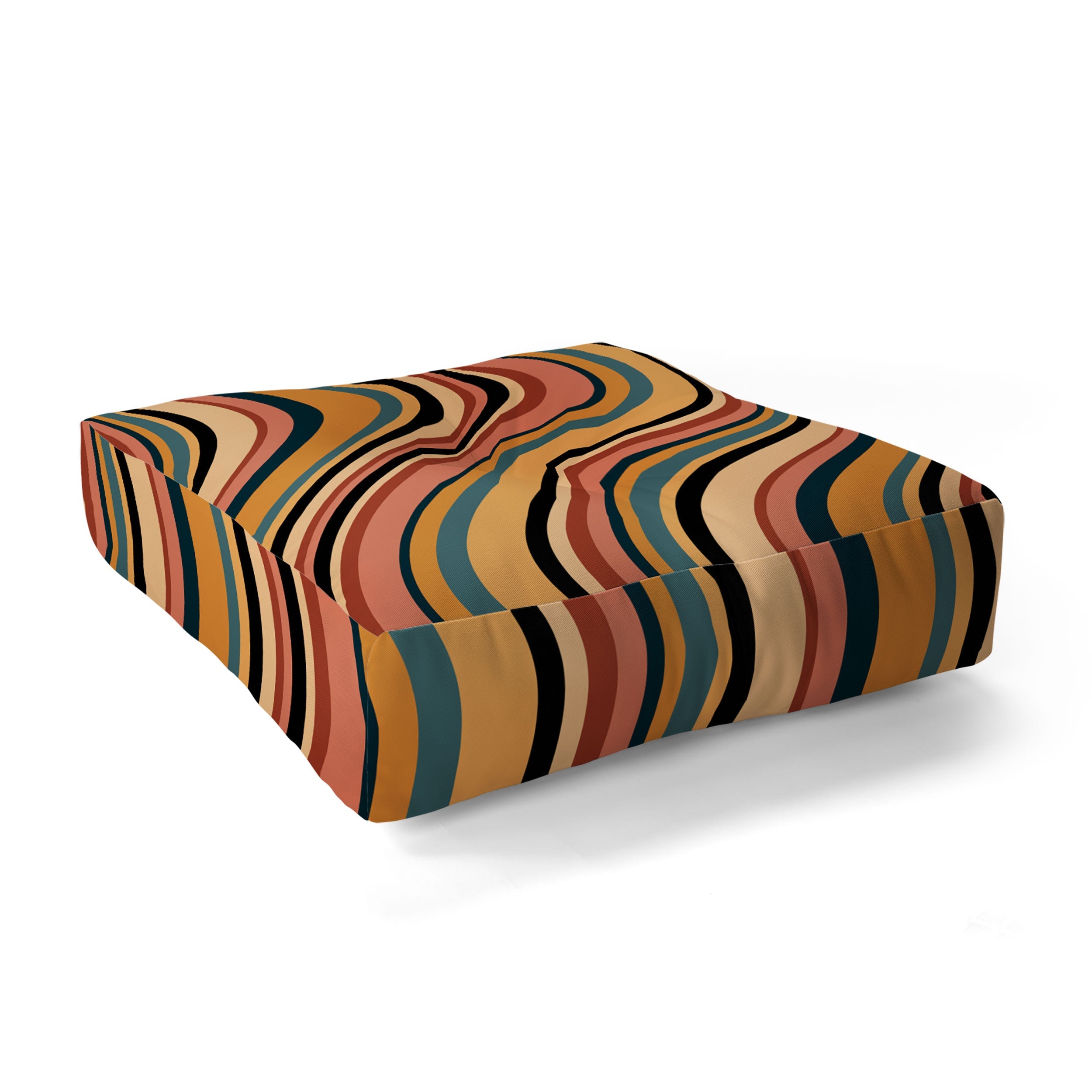 Colour Poems Wavy Retro Stripes I Floor Pillow Square