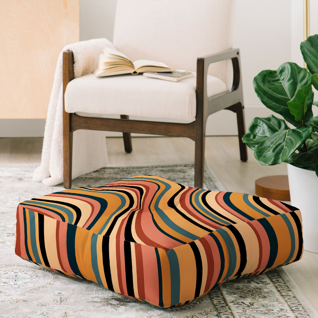 Colour Poems Wavy Retro Stripes I Floor Pillow Square