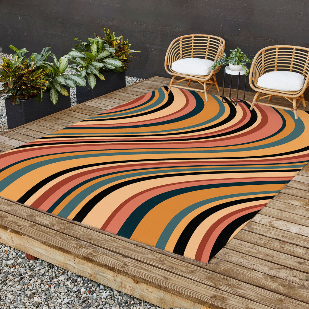 Colour Poems Wavy Retro Stripes I Outdoor Rug