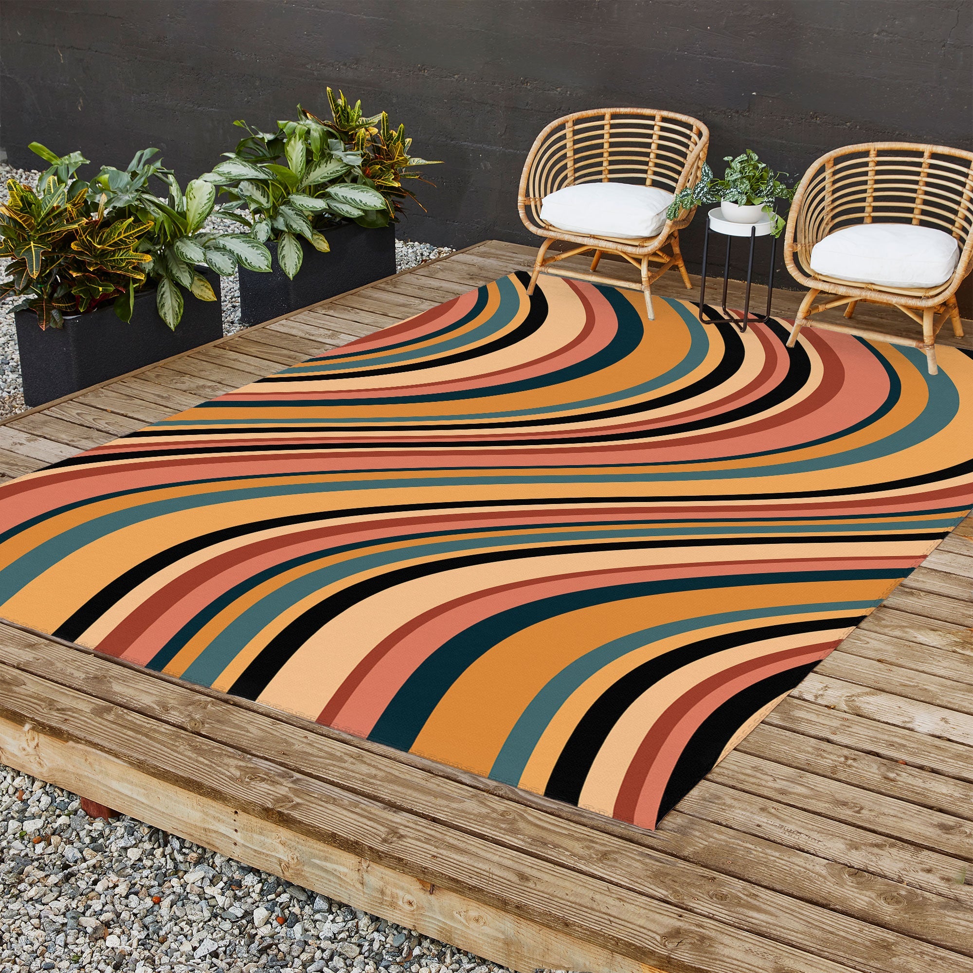Colour Poems Wavy Retro Stripes I Outdoor Rug