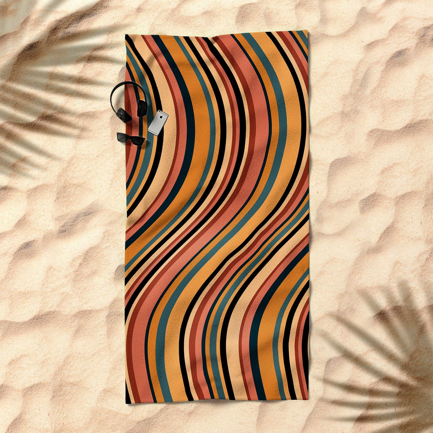 Colour Poems Wavy Retro Stripes I Beach Towel