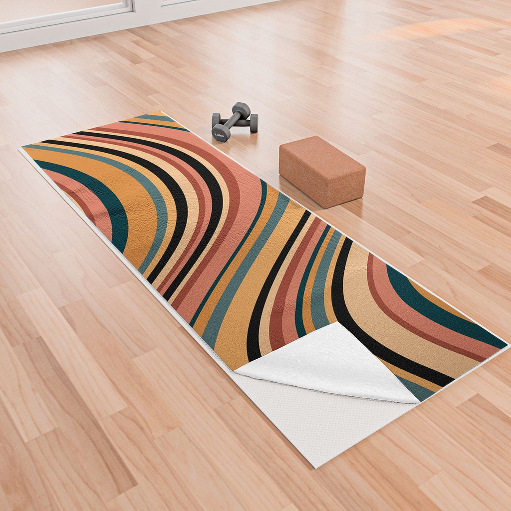 Colour Poems Wavy Retro Stripes I Yoga Towel