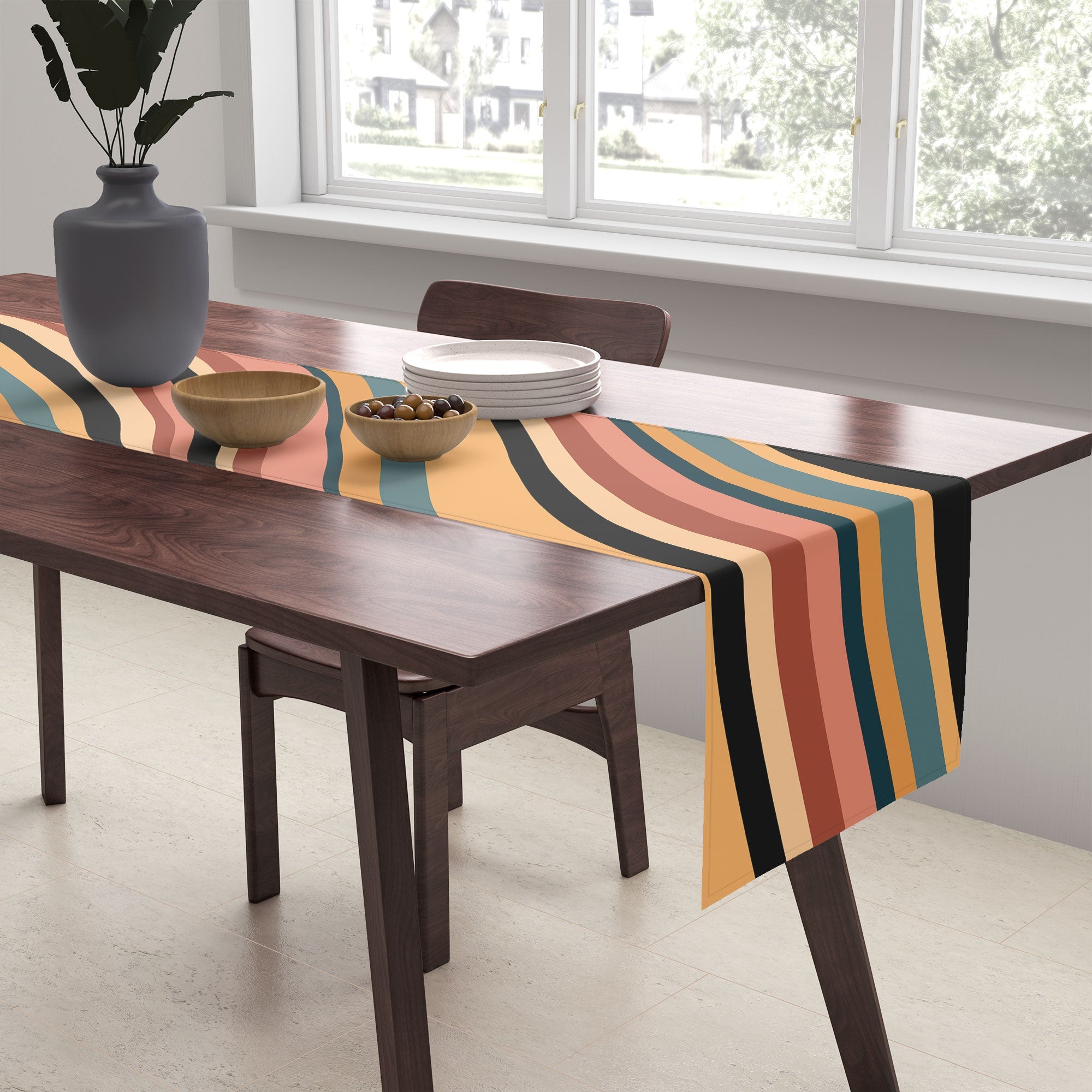 Colour Poems Wavy Retro Stripes I Table Runner