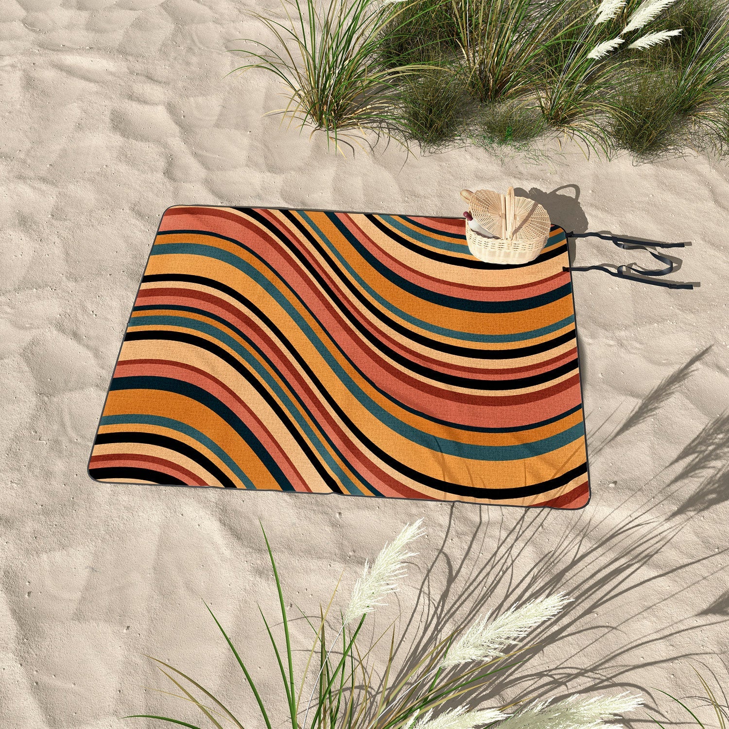 Colour Poems Wavy Retro Stripes I Picnic Blanket