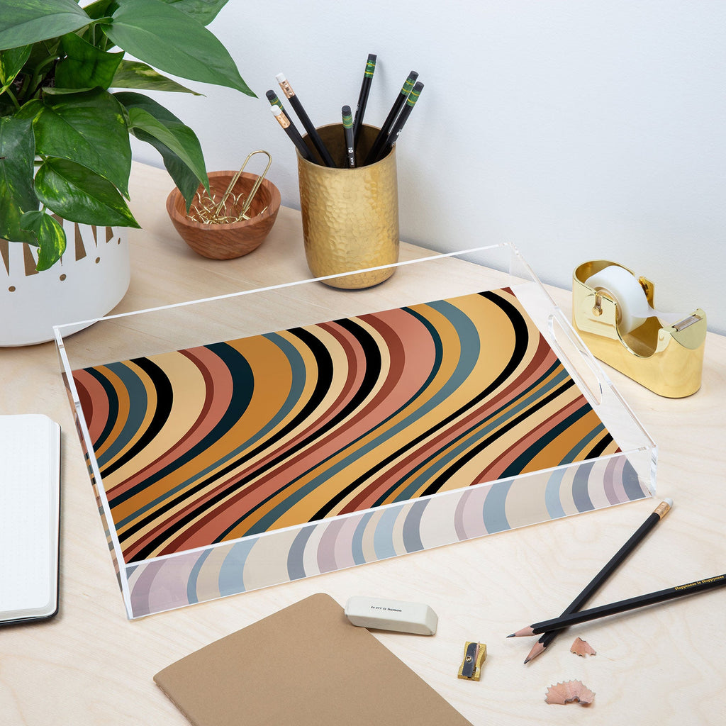 Colour Poems Wavy Retro Stripes I Acrylic Tray
