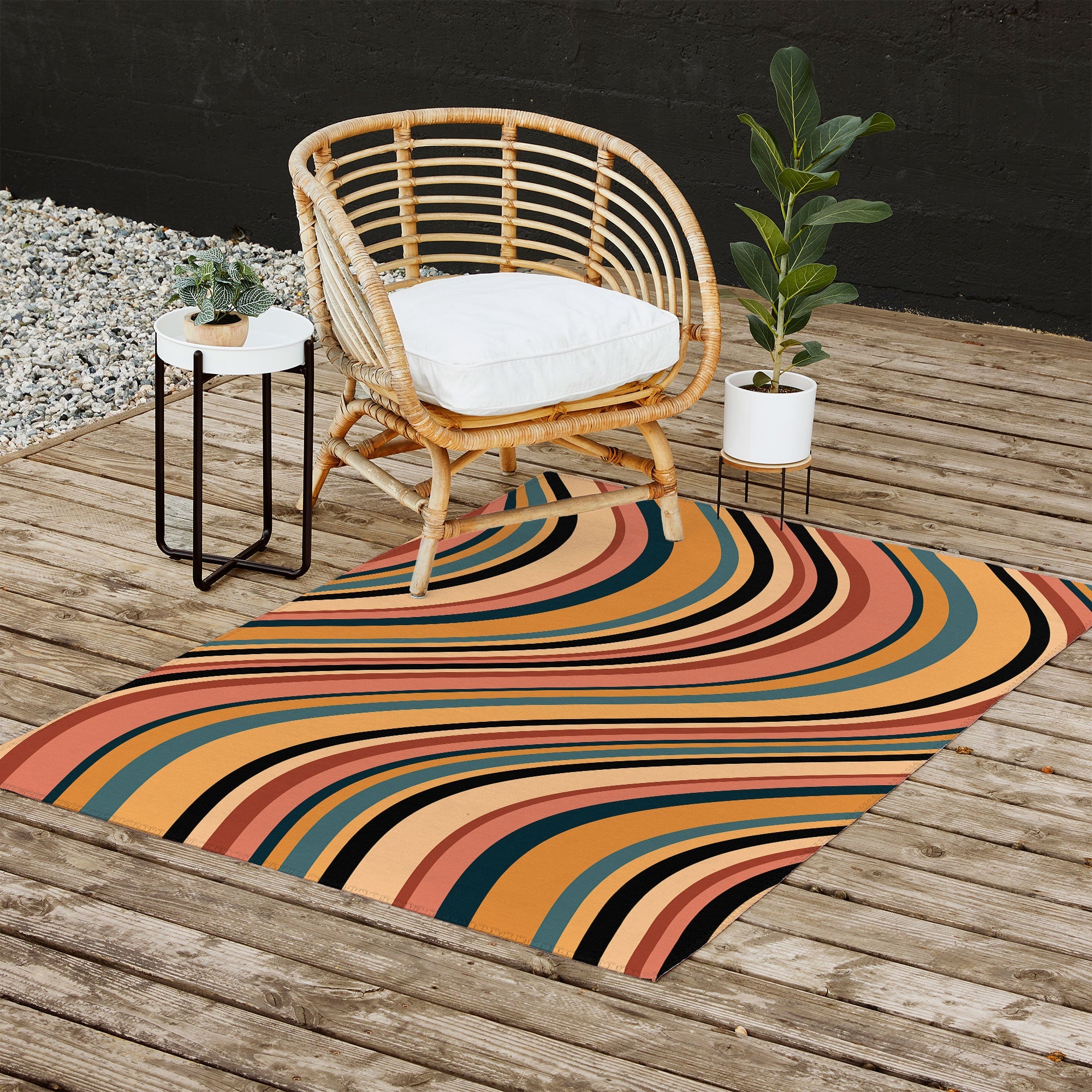 Colour Poems Wavy Retro Stripes I Outdoor Rug