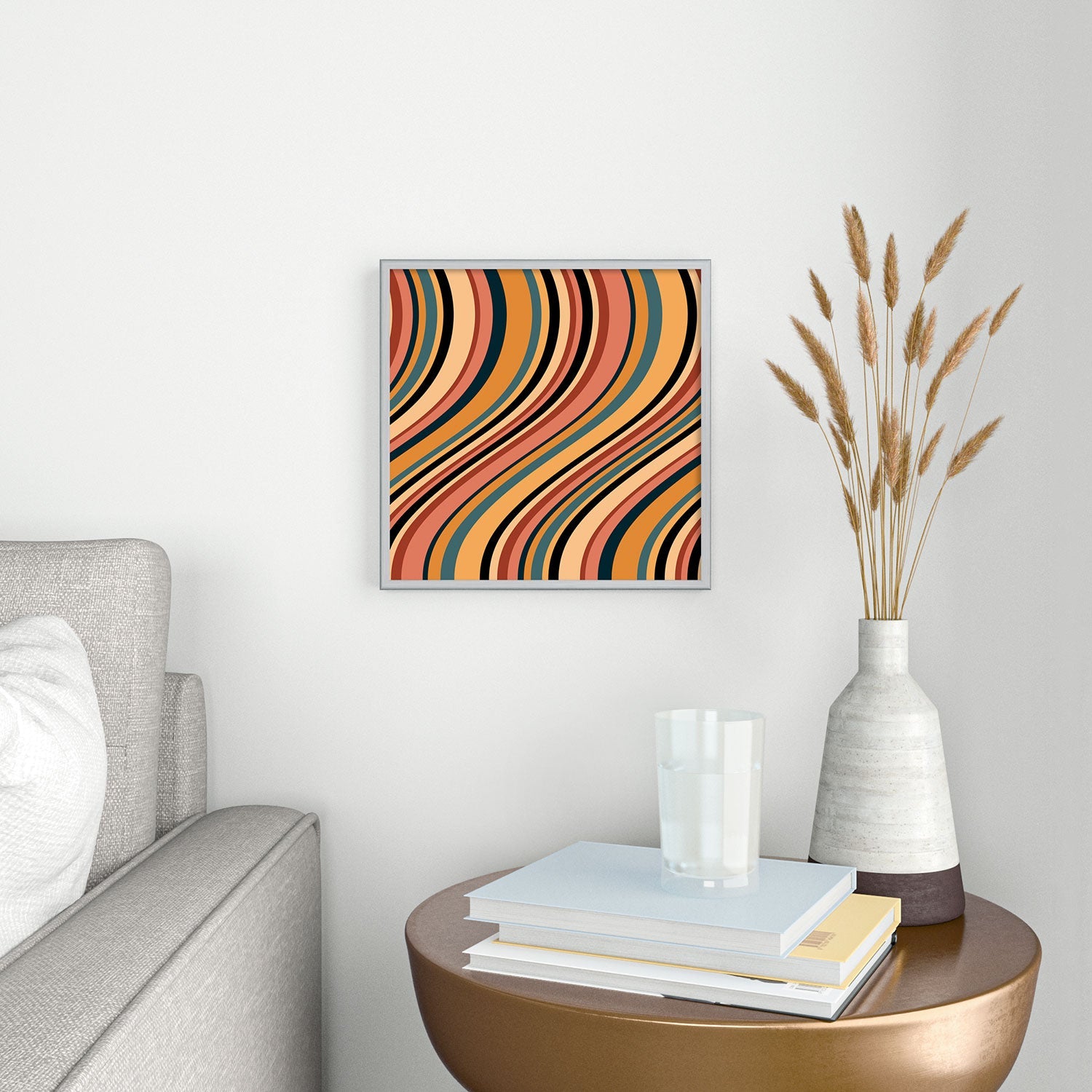 Colour Poems Wavy Retro Stripes I Square Metal Framed Art Print