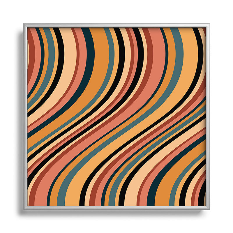 Colour Poems Wavy Retro Stripes I Square Metal Framed Art Print