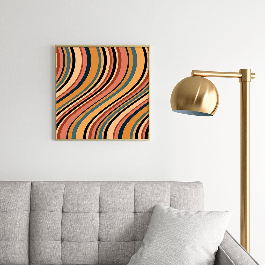 Colour Poems Wavy Retro Stripes I Square Metal Framed Art Print