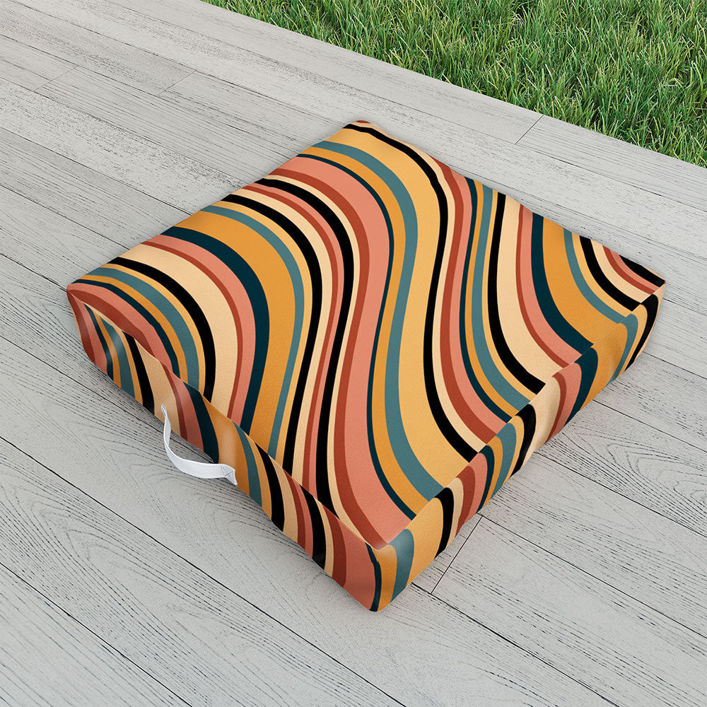 Colour Poems Wavy Retro Stripes I Outdoor Floor Cushion