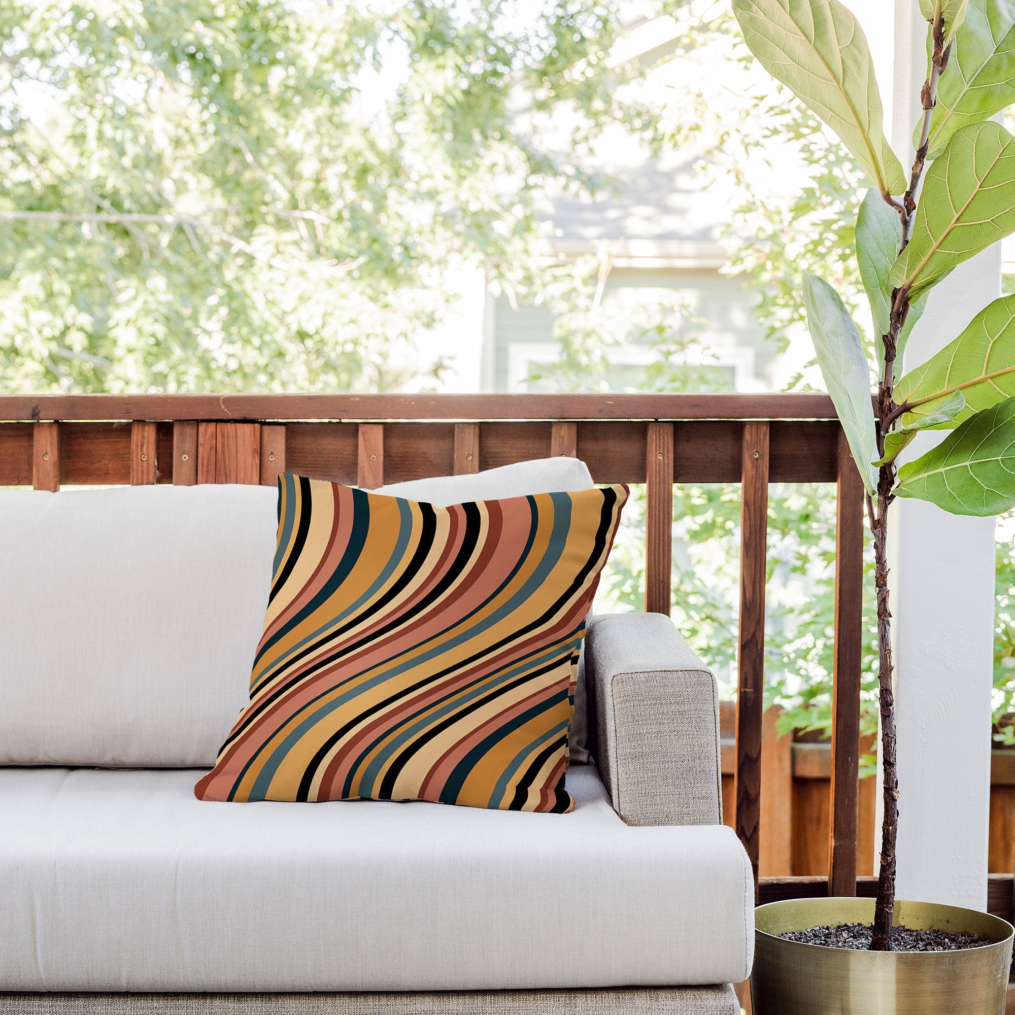 Colour Poems Wavy Retro Stripes I Outdoor Throw Pillow