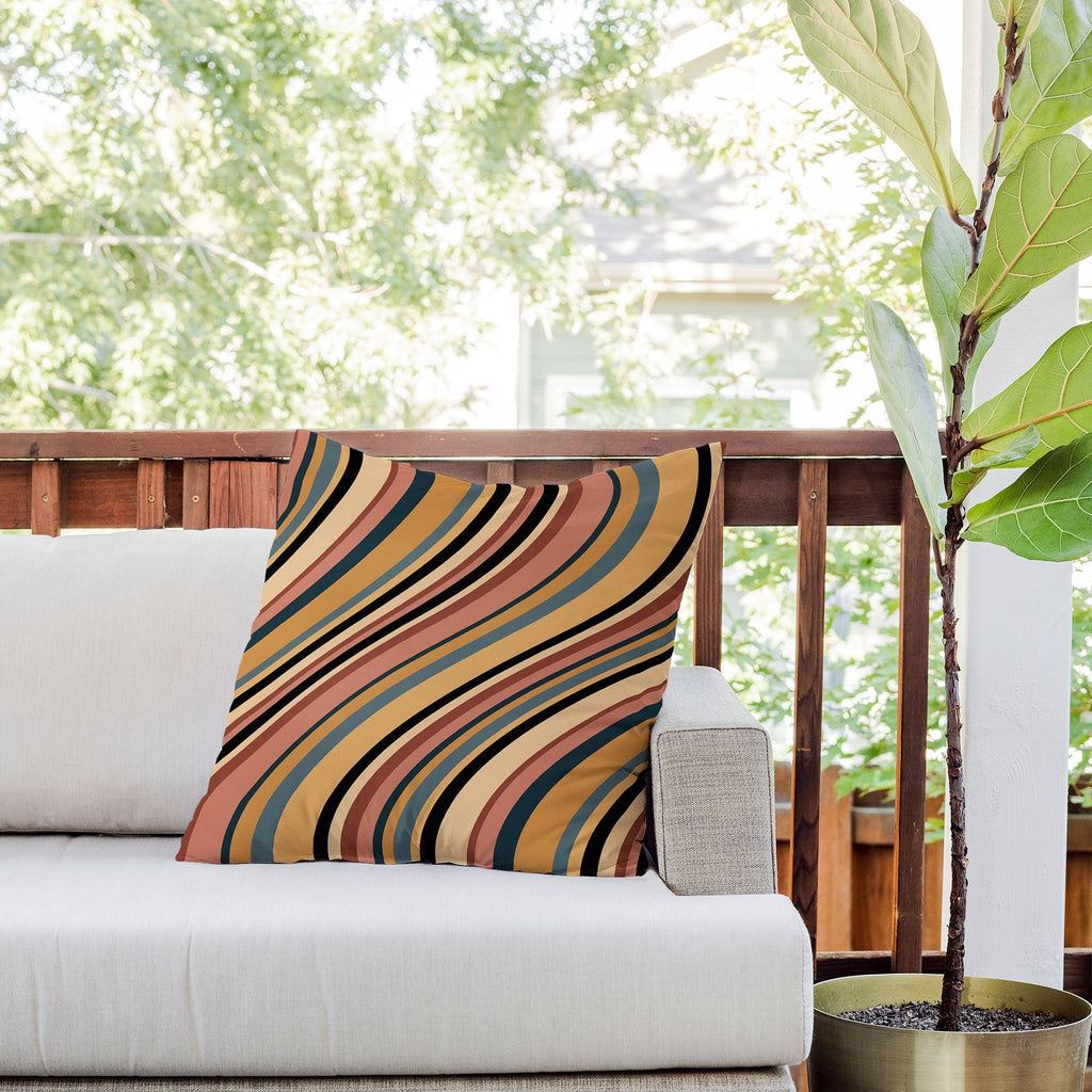 Colour Poems Wavy Retro Stripes I Outdoor Throw Pillow