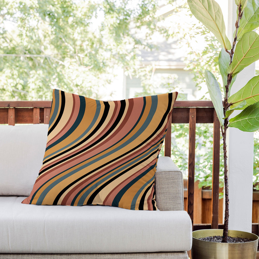 Colour Poems Wavy Retro Stripes I Outdoor Throw Pillow