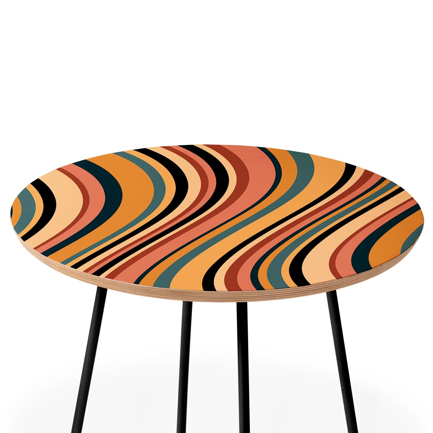 Colour Poems Wavy Retro Stripes I Round Side Table