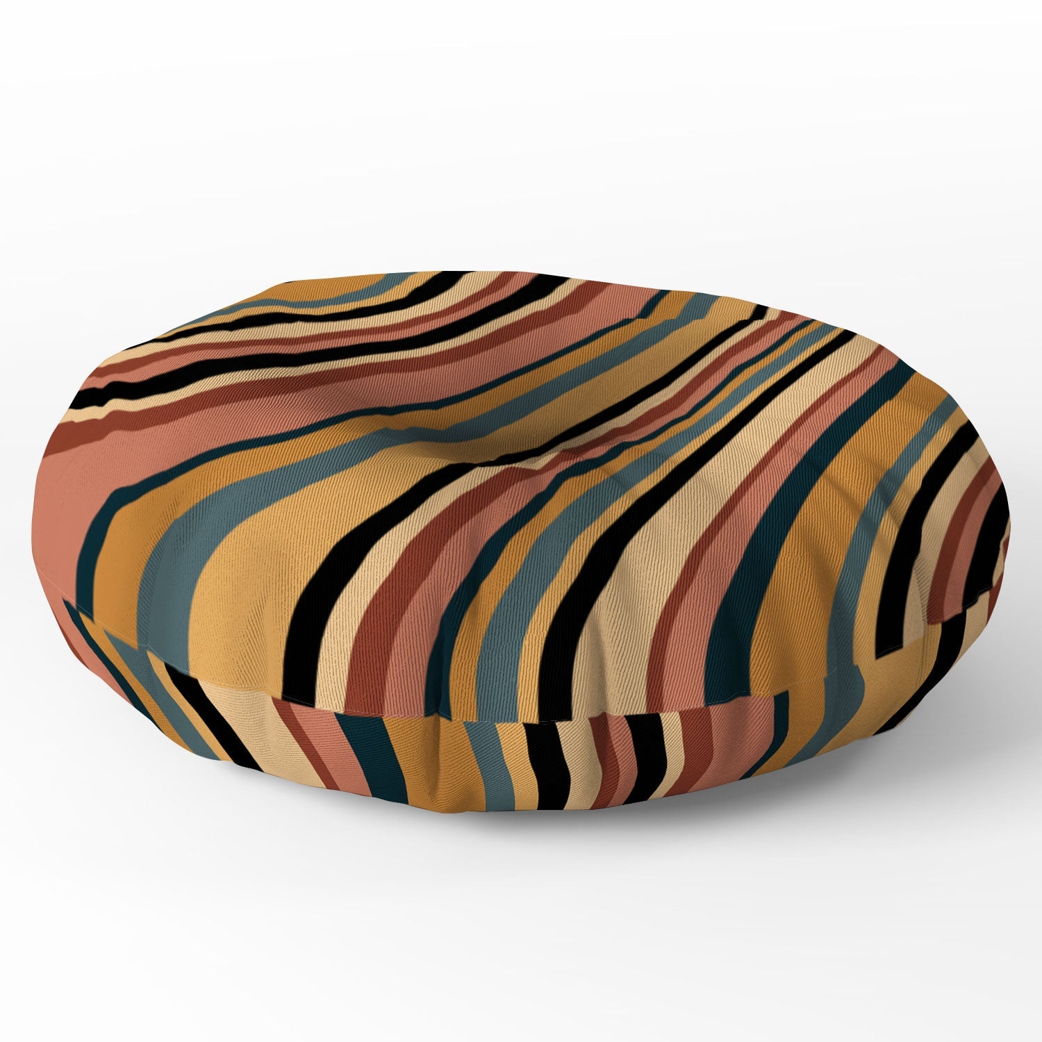 Colour Poems Wavy Retro Stripes I Floor Pillow Round