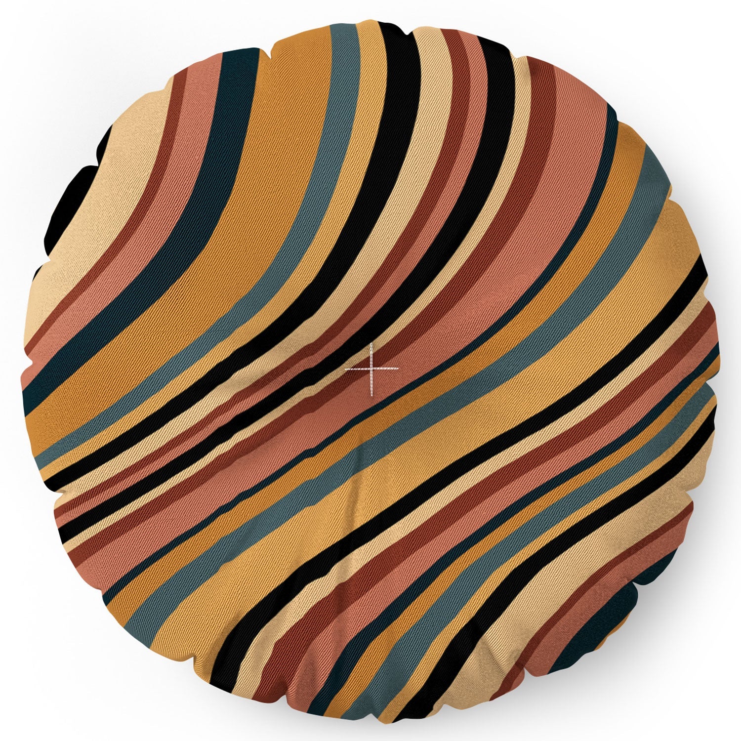 Colour Poems Wavy Retro Stripes I Floor Pillow Round