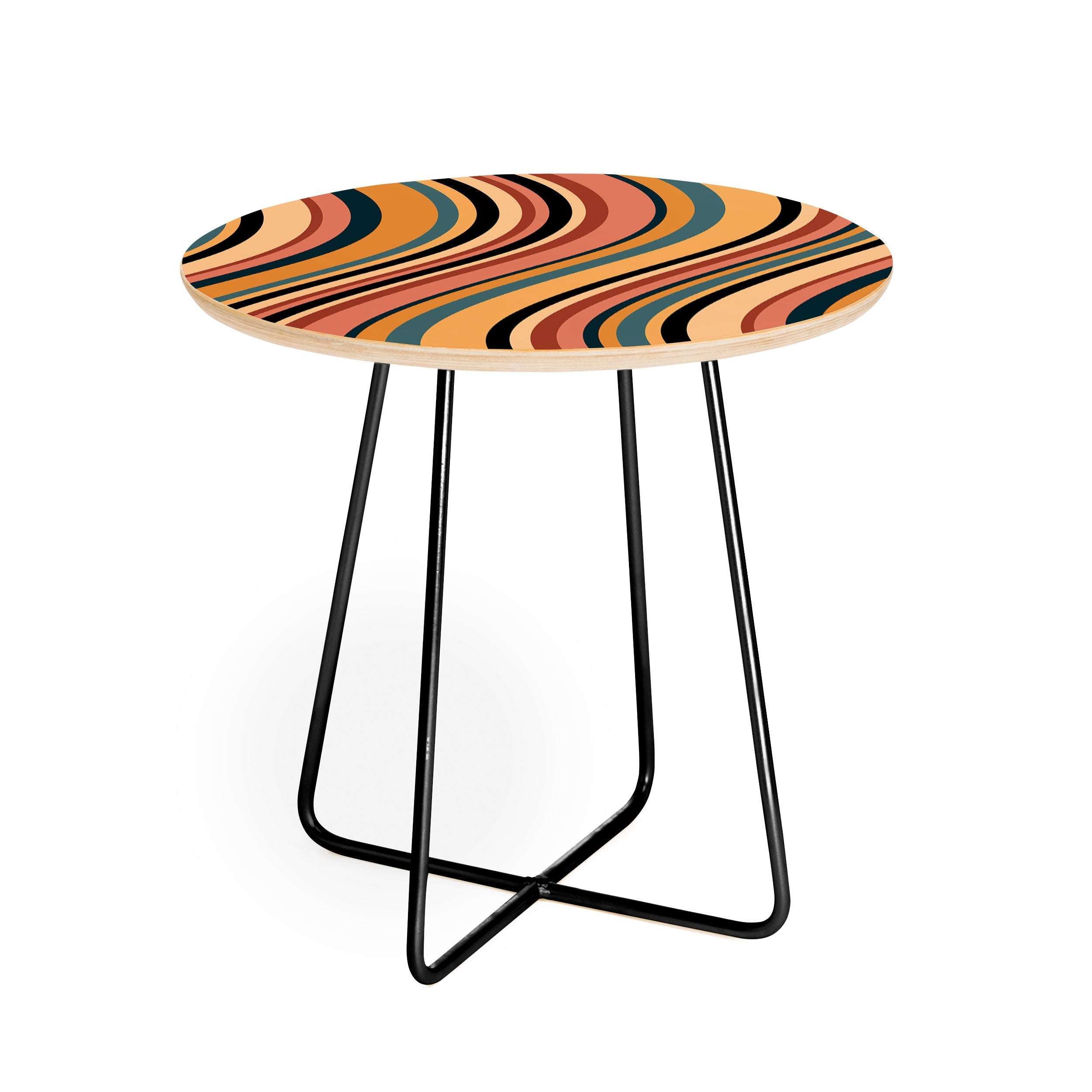 Colour Poems Wavy Retro Stripes I Round Side Table
