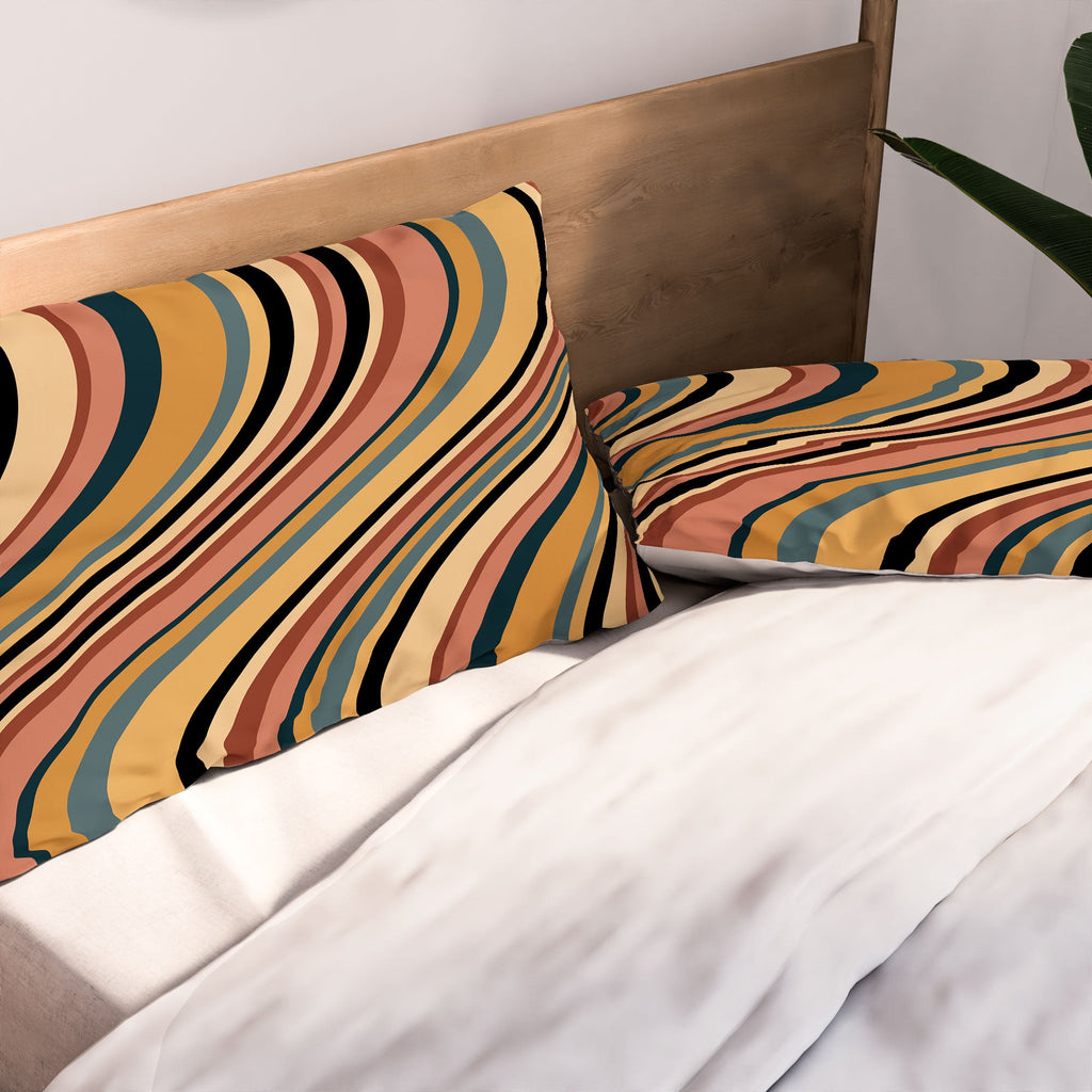 Colour Poems Wavy Retro Stripes I Pillow Shams