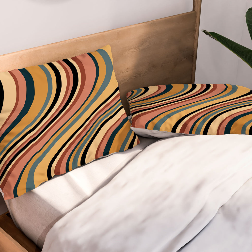 Colour Poems Wavy Retro Stripes I Pillow Shams
