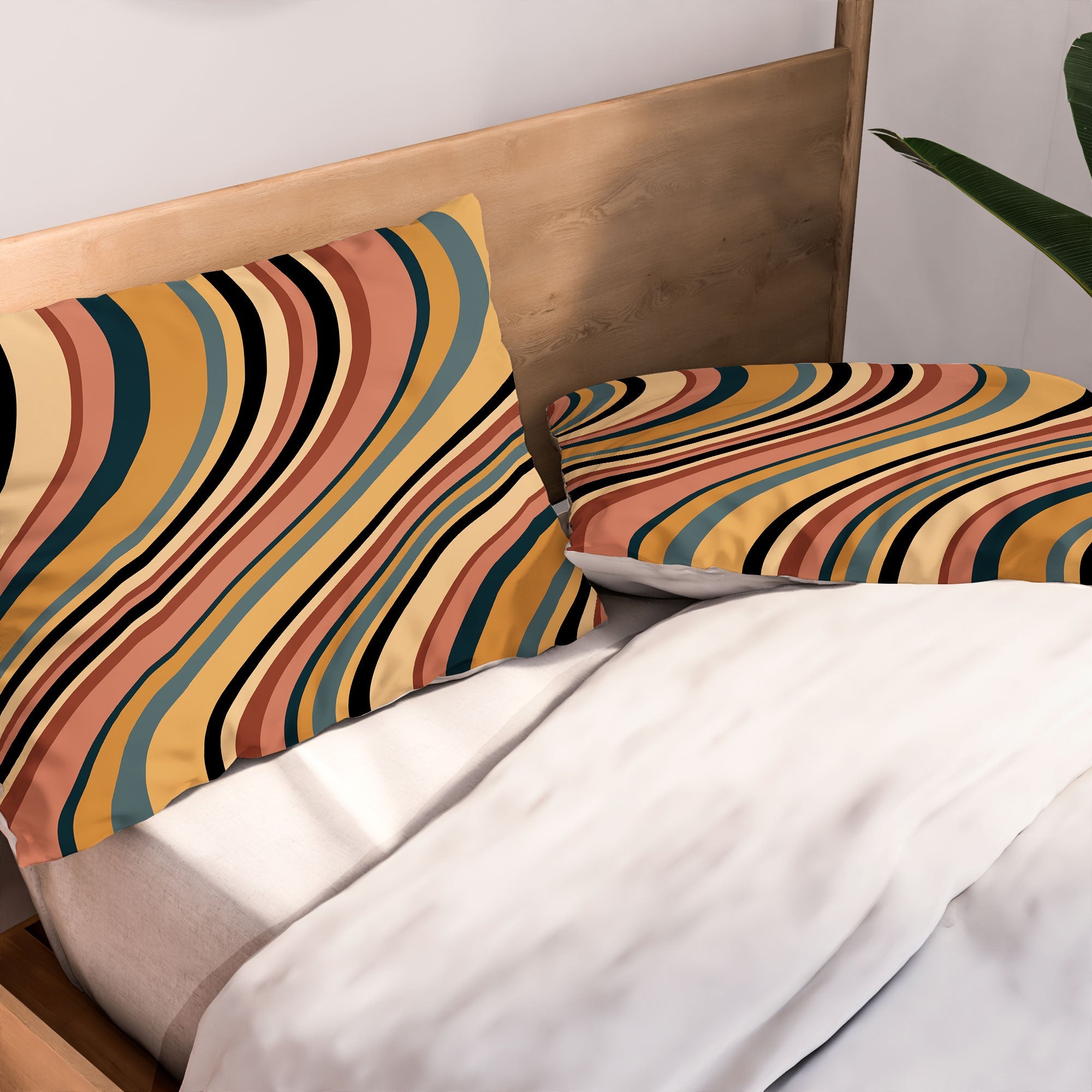 Colour Poems Wavy Retro Stripes I Pillow Shams