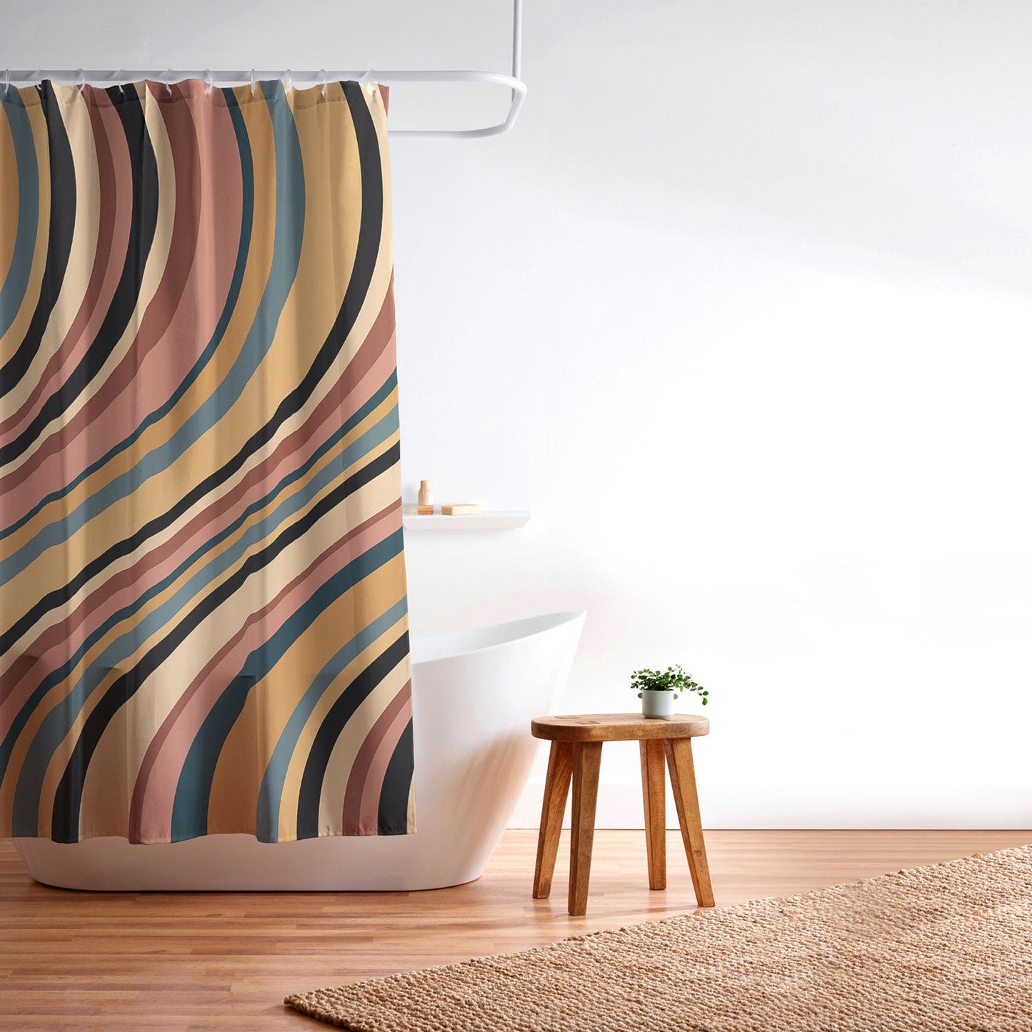 Colour Poems Wavy Retro Stripes I Shower Curtain