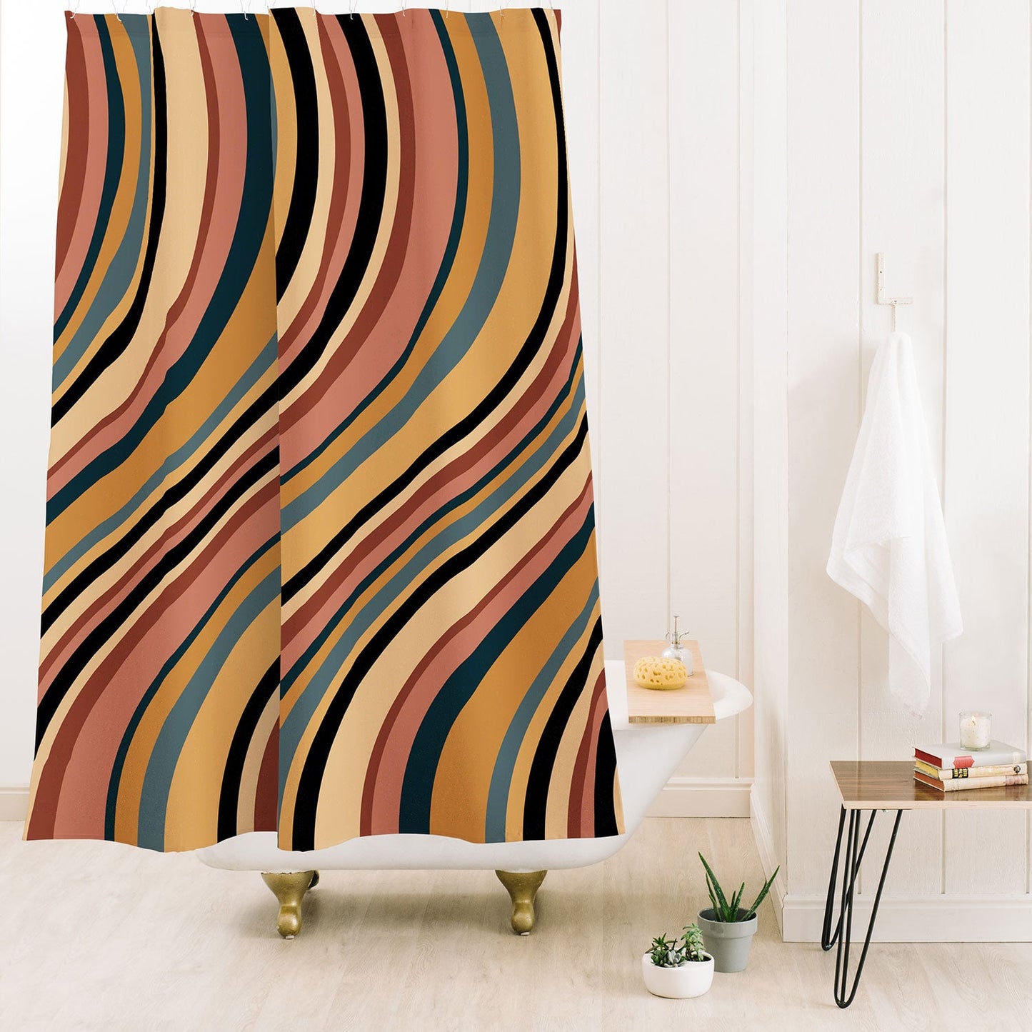 Colour Poems Wavy Retro Stripes I Shower Curtain