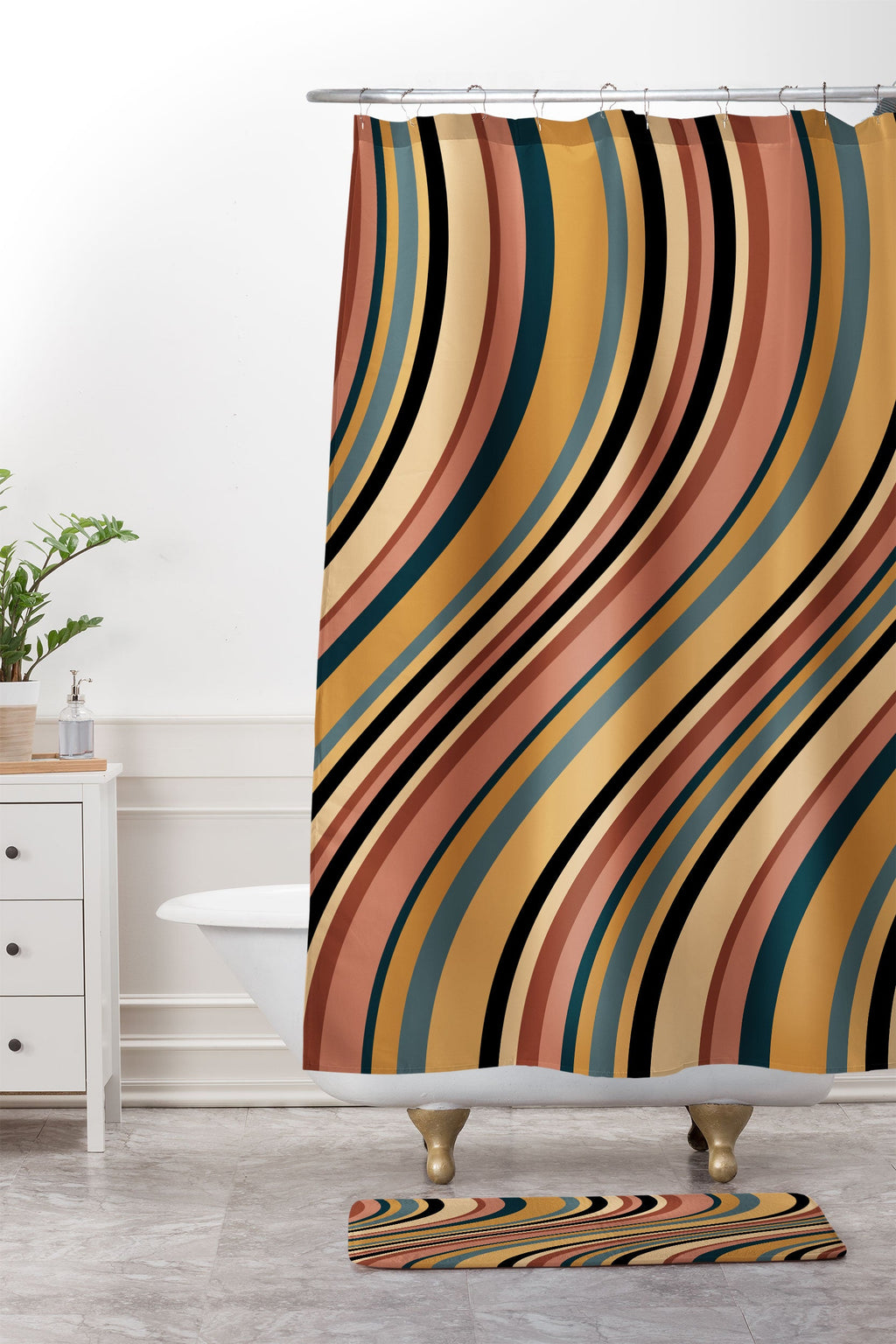 Colour Poems Wavy Retro Stripes I Memory Foam Bath Mat
