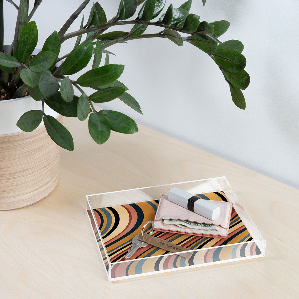 Colour Poems Wavy Retro Stripes I Acrylic Tray