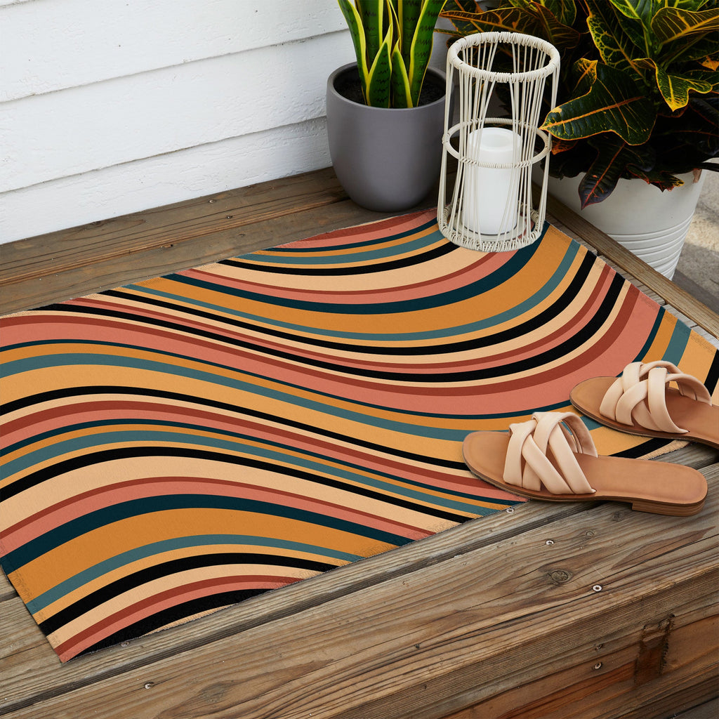 Colour Poems Wavy Retro Stripes I Outdoor Rug