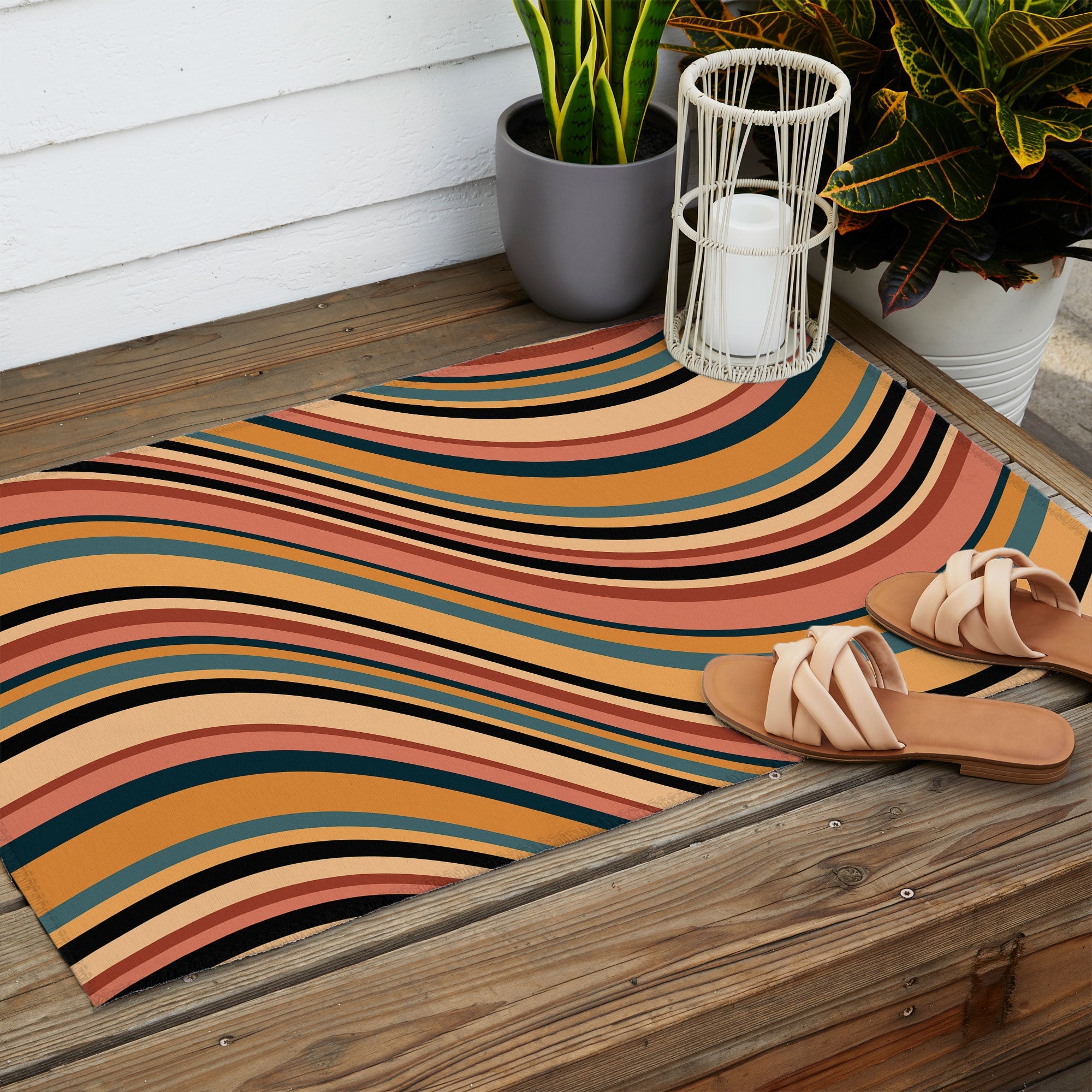 Colour Poems Wavy Retro Stripes I Outdoor Rug