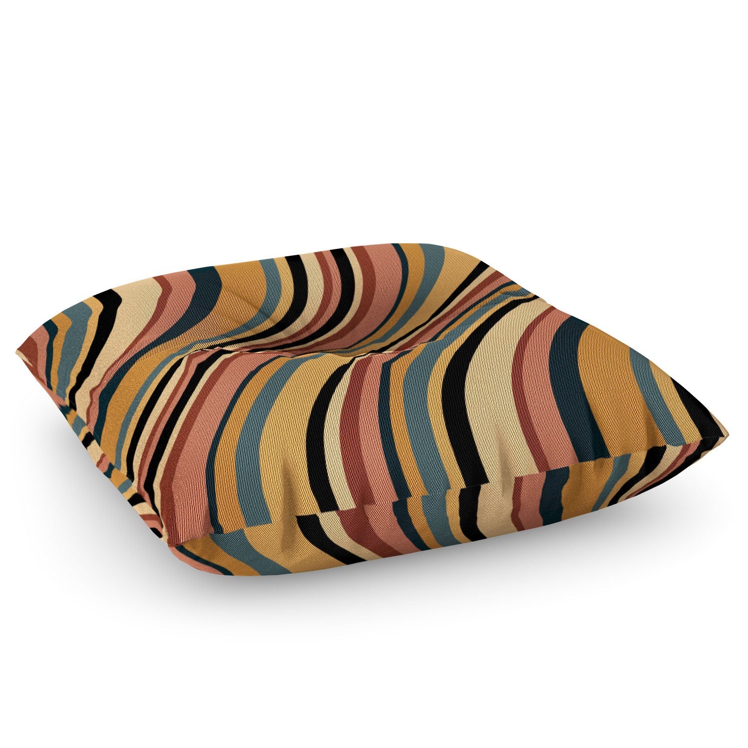 Colour Poems Wavy Retro Stripes I Floor Pillow Square