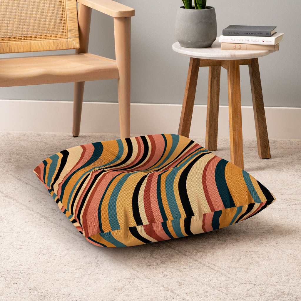 Colour Poems Wavy Retro Stripes I Floor Pillow Square