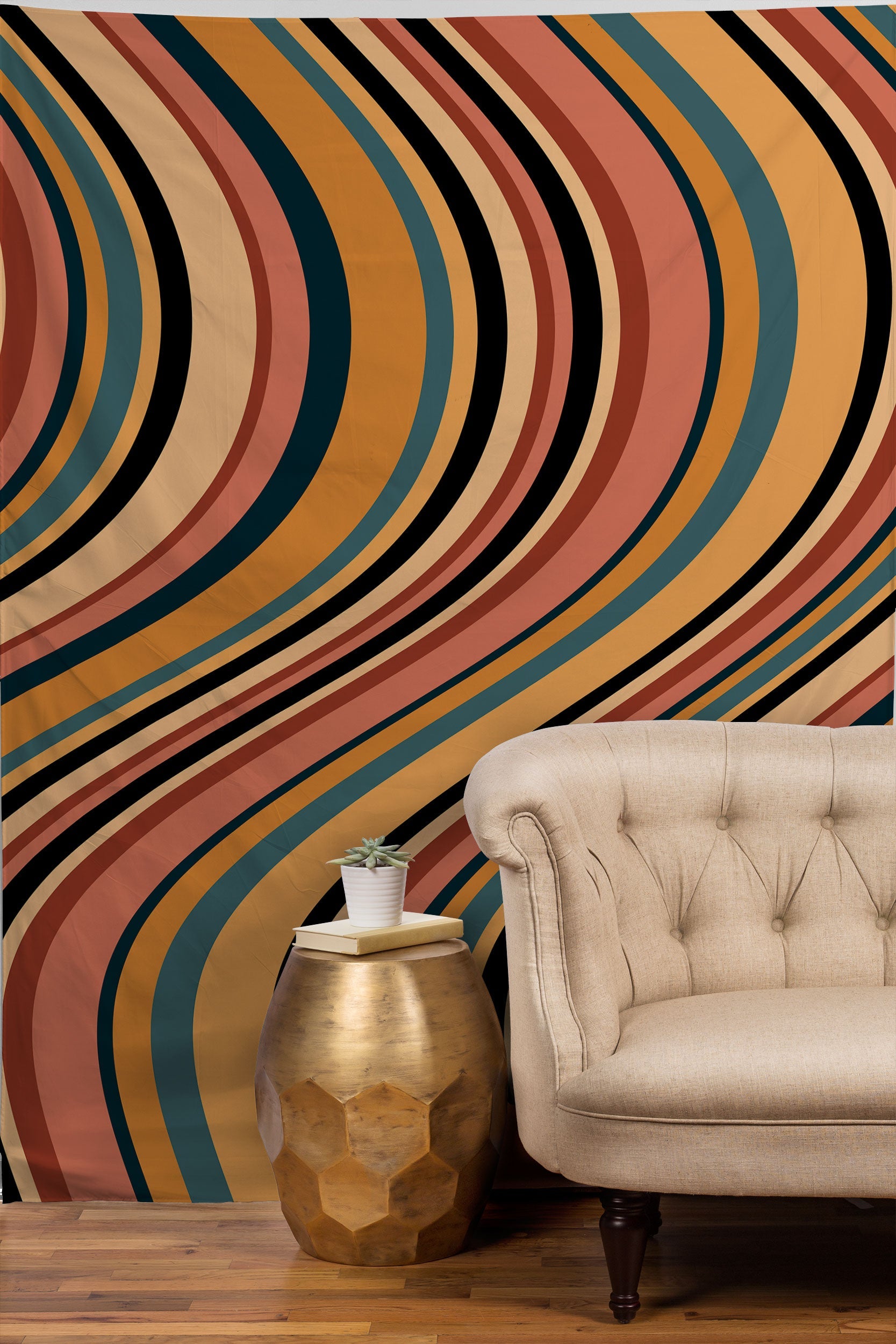 Colour Poems Wavy Retro Stripes I Tapestry