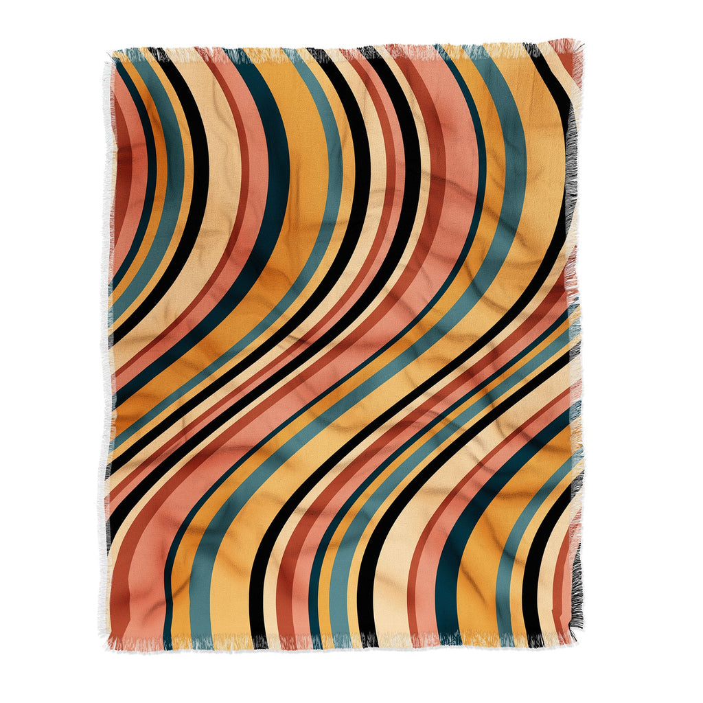 Colour Poems Wavy Retro Stripes I Throw Blanket