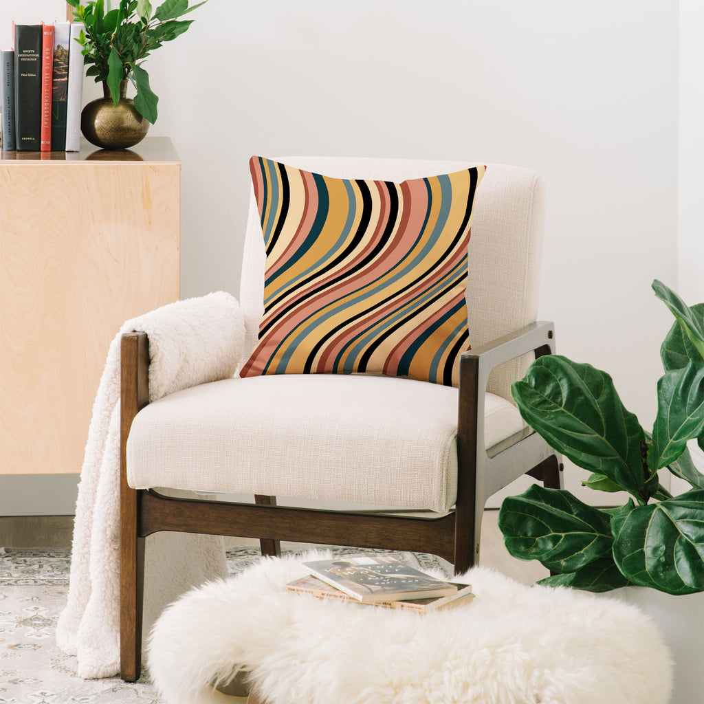 Colour Poems Wavy Retro Stripes I Throw Pillow