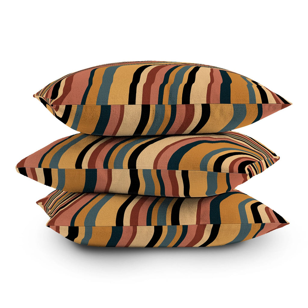 Colour Poems Wavy Retro Stripes I Outdoor Throw Pillow